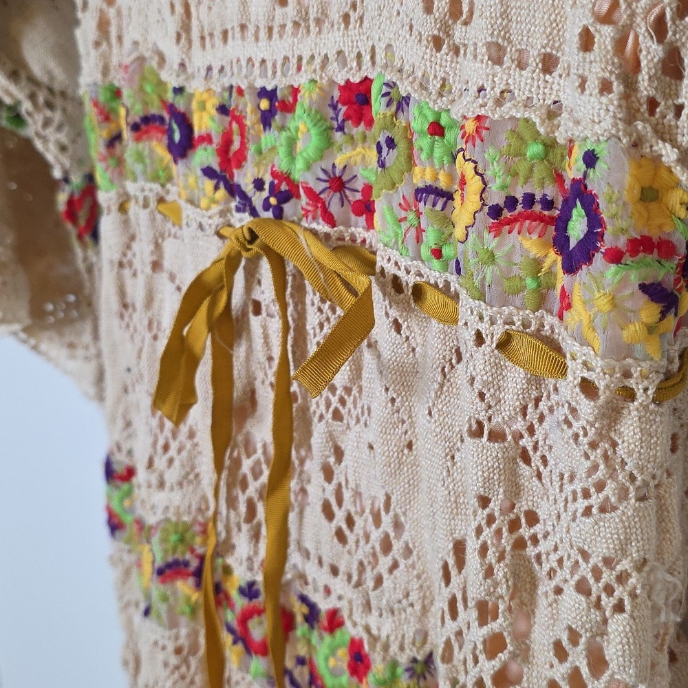 Vintage Floral Lace Maxi Dress - 60s 70s BOHO HIPPIE COTTAGE CORE xsmall OOAK - Picture 4 of 11